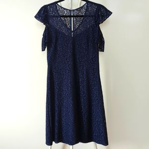 RW&CO. Navy Blue Lace Cold Shoulder Dress, Size 6